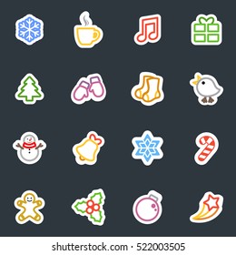 Winter and Christmas vector stickers icon set. Contour style winter and Christmas labels collection. Good for scrapbooking, diary, creativity use.