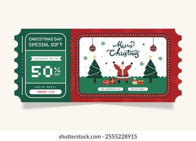 Winter and christmas voucher coupon ticket with cute illustration background