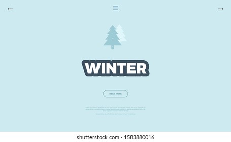 Winter Christmas website template. Retro style vector banner background, cute design with pine trees for poster or web page