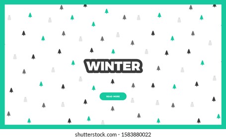 Winter Christmas website template. Retro style vector banner background, cute design with pine trees and polar bears for poster or web page