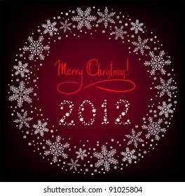 Winter Christmas wreath background with snowflakes