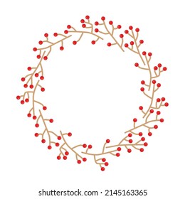 winter, christmas wreath of red berries -vector illustration