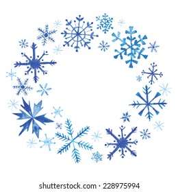 Winter Christmas Wreath - Snowflakes in Watercolor - in vector