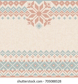 Winter Christmas x-mas knit background, flyer, invitation. Knitted pattern. Winter knitting. Flat style design.