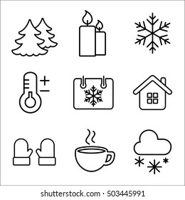 winter christmas xmas thin line outline black thin line outline icons set on white background