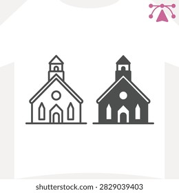 Winter church line and solid icon, religion concept. Vector graphics. Warm shelter, building sign and editable stroke, outline style icon for mobile or web design