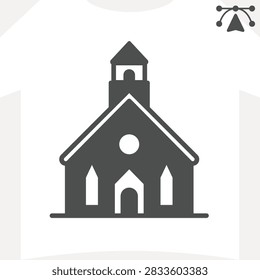 Winter church solid icon, religion concept. Vector graphics. Warm shelter, building sign and editable stroke, glyph style icon for mobile or web design