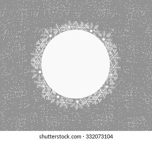 Winter circle with snowflakes and snow with blank space in the center. Cool colors and fully editable vector.