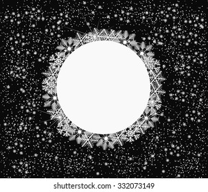 Winter circle with snowflakes and snow with blank space in the center. Cool colors and fully editable vector, glares made with Blending modes.