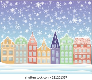 Winter city background, vector illustration