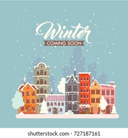 Winter city card. Vector illustration.