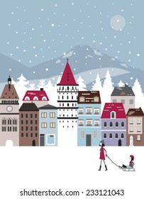 Winter city. Christmas decoration.Vector