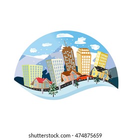 winter city concept, flat style, vector illustration