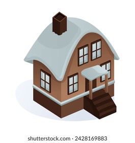 Winter city element of colorful set. This illustration seamlessly integrates design and cartoon design to depict a charming snowy house in a captivating nature style. Vector illustration.