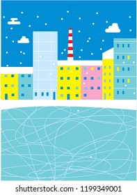 Winter City empty ice rink. Vector illustration