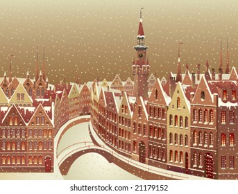 Winter city landscape