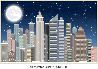 winter city landscape vector illustration