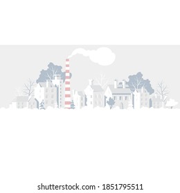 winter city landscape. vector illustration of a country town. urban panorama