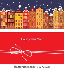 winter city, New Year, vector illustration