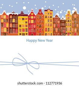 winter city, New Year, vector illustration