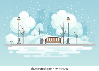 Winter city park.Vector illustration.