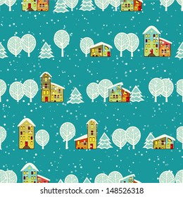winter city, seamless vector background, eps10