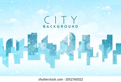 Winter city skyline landscape, town buildings in different times, and urban cityscape town sky. Daytime cityscape. Architecture silhouette downtown vector background. Flat design for flyers, cards