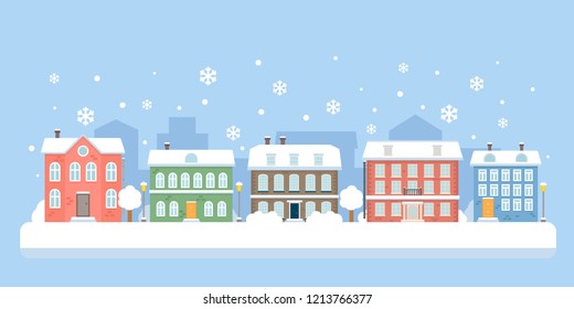 Winter city snowy landscape. Vector illustration