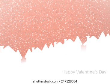 Winter city under the snow on a pink background