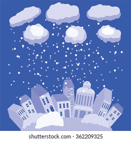 Winter in city. Vector illustration with winter background