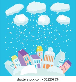 Winter in city. Vector illustration with winter background