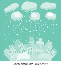 Winter in city. Vector illustration with winter background