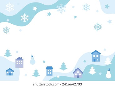Fondo del paisaje urbano invernal con caída de la nieve, ilustración vectorial