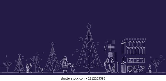 Winter cityscape and Christmas tree illumination by line drawing