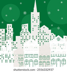 Winter cityscape. Cold festive winter background. Winter city background. EPS 10.