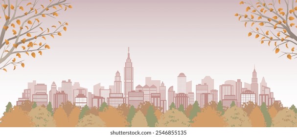 Ilustración de paisaje urbano de invierno. Ilustración vectorial de edificios.