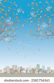 Winter cityscape illustration. Vector illustration of buildings.