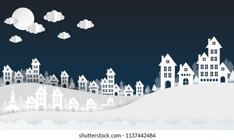 winter in Cityscape of the night sky. vector template