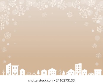 Winter cityscape and snowflake background frame