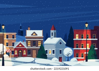 Winter cityscape or street landscape vector banner