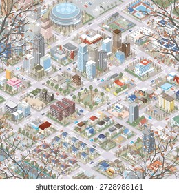 Winter cityscape. Three-dimensional view of the townscape.