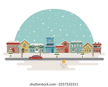 Winter cityscape. vector illustration. 
Snow is piled up on the buildings.