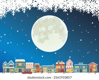 Winter cityscape. vector illustration. 
Snow is piled up on the buildings.