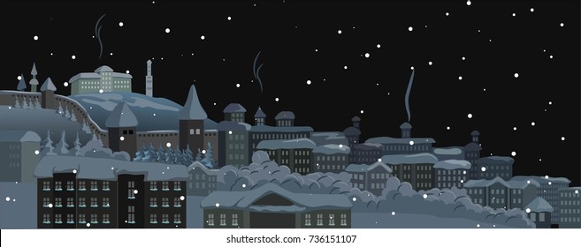 Winter cityscape.City silhouettes.