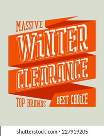 Winter clearance sale design in retro style on a ribbon.