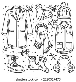 Winter cloth hand-drawn doodles coloring