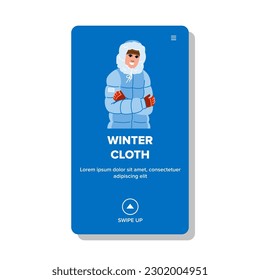 winter cloth vector. fashion autumn, style cold, sweater apparel, collection jacket, fall warm winter cloth web flat cartoon illustration