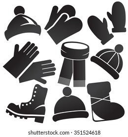 Winter clothe
s and elements icon set. Vector art.