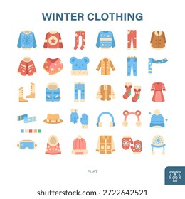 Winter Clothes and Accessories Flat Vector Icons