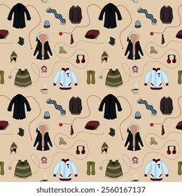 winter clothes and accessories - illustrated pattern design